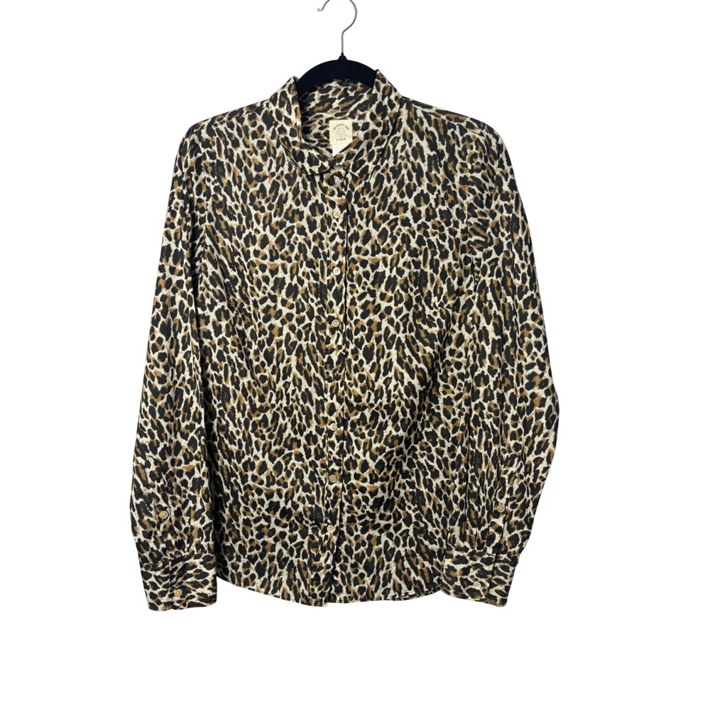J.Crew Button Down Shirt 6 Brown Leopard Print Perfect Shirt Preppy Classic
